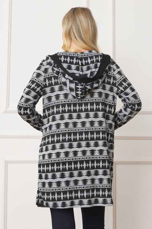 Plus Long Tribal Print Hooded Cardigan king-general-store-5710.myshopify.com