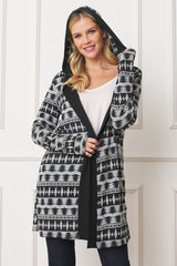 Plus Long Tribal Print Hooded Cardigan king-general-store-5710.myshopify.com