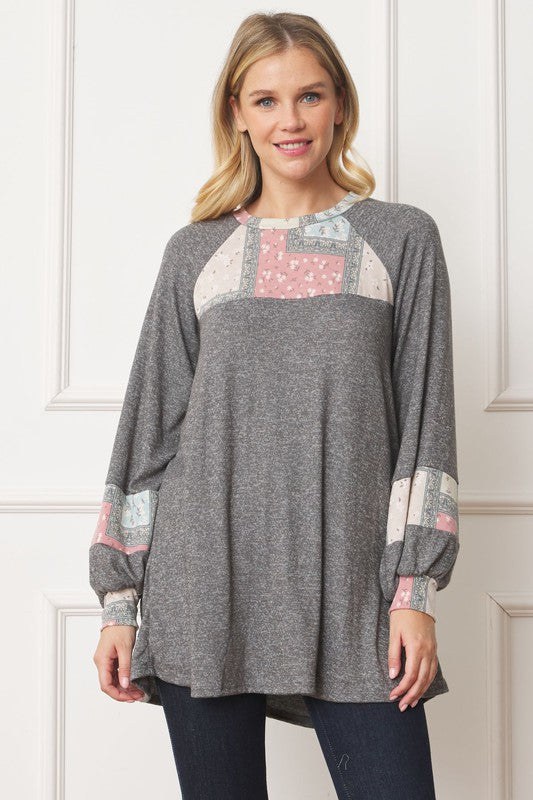 Patchwork Panel Accent A-Line Tunic Top