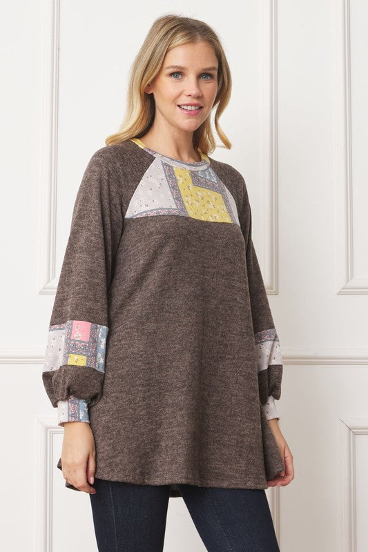 Patchwork Panel Accent A-Line Tunic Top