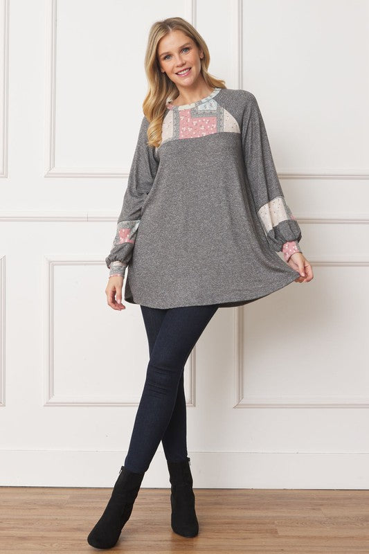 Patchwork Panel Accent A-Line Tunic Top