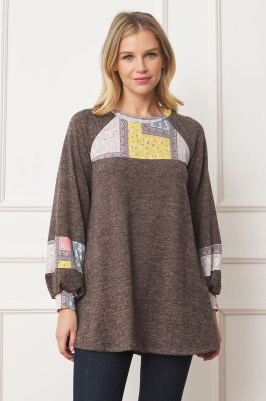 Patchwork Panel Accent A-Line Tunic Top