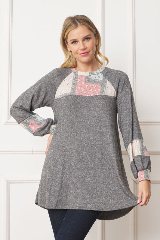 Patchwork Panel Accent A-Line Tunic Top