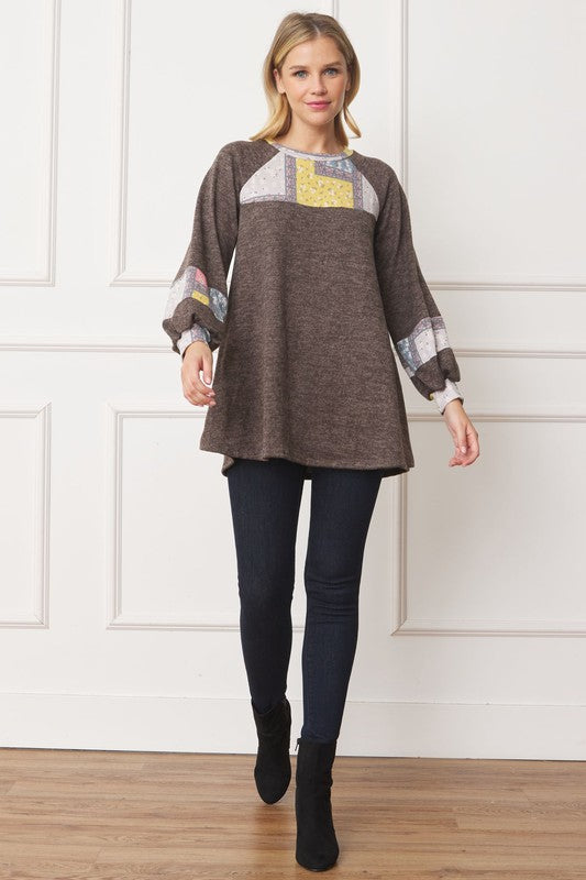 Patchwork Panel Accent A-Line Tunic Top