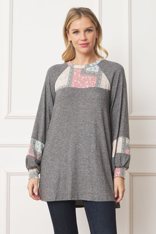 Patchwork Panel Accent A-Line Tunic Top