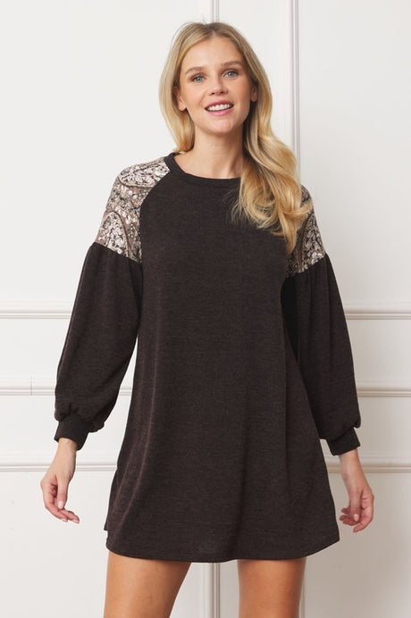 Plus Paisley Shoulder Accent Tunic Mini Dress