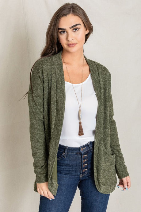 Olive Solid Drape Pocket Cardigan king-general-store-5710.myshopify.com