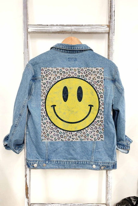 Happy Leopard Denim Jean Jacket king-general-store-5710.myshopify.com