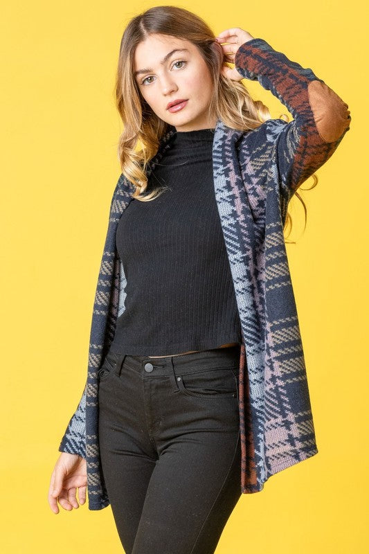 Multi Color Plaid Elbow Patch Cardigan king-general-store-5710.myshopify.com