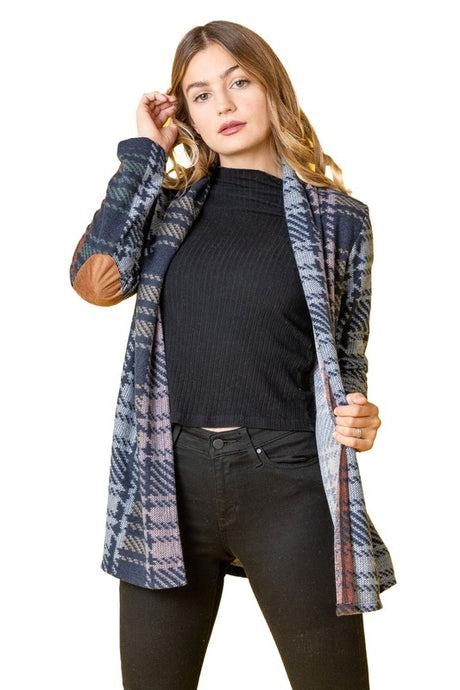 Multi Color Plaid Elbow Patch Cardigan king-general-store-5710.myshopify.com