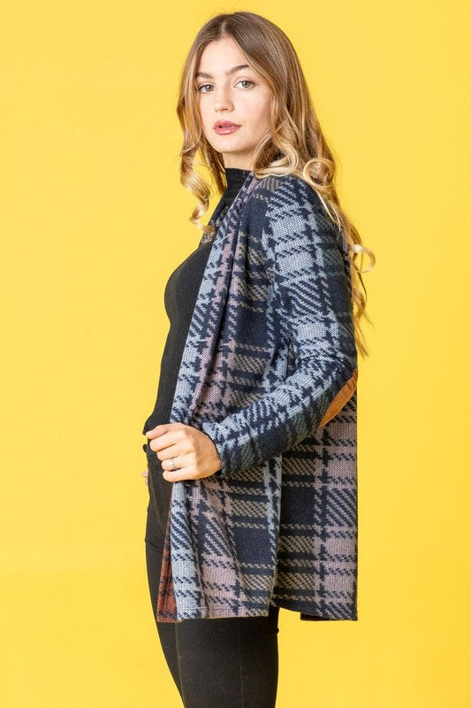 Multi Color Plaid Elbow Patch Cardigan king-general-store-5710.myshopify.com