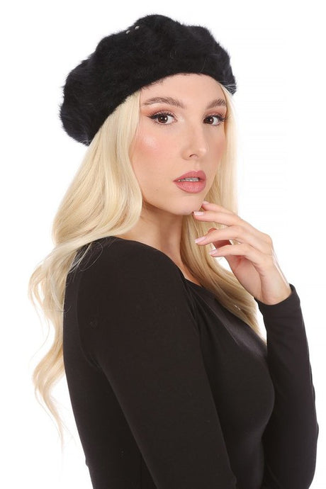 Rhinestone Faux Fur Beret king-general-store-5710.myshopify.com