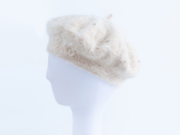 Rhinestone Faux Fur Beret king-general-store-5710.myshopify.com