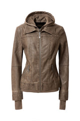 Women's Hood PU Leather Jacket king-general-store-5710.myshopify.com