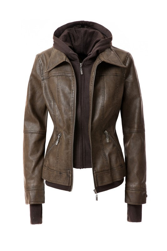 Women's Hood PU Leather Jacket king-general-store-5710.myshopify.com