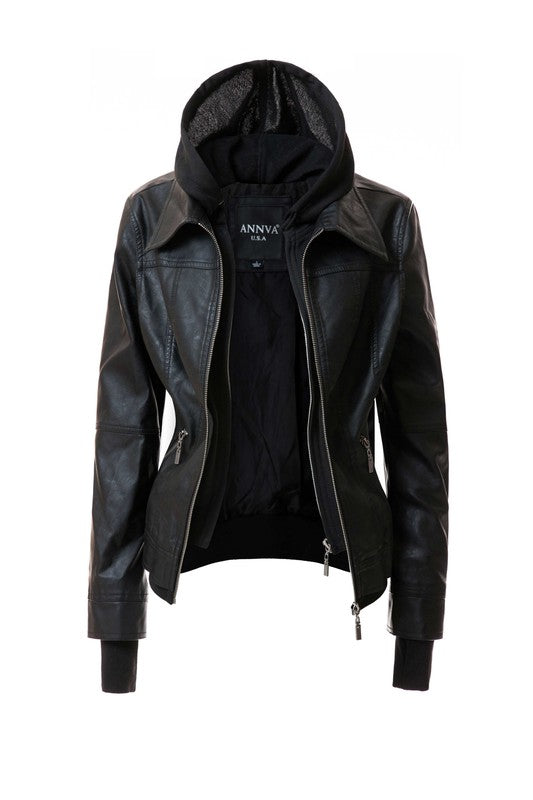 Women's Hood PU Leather Jacket king-general-store-5710.myshopify.com