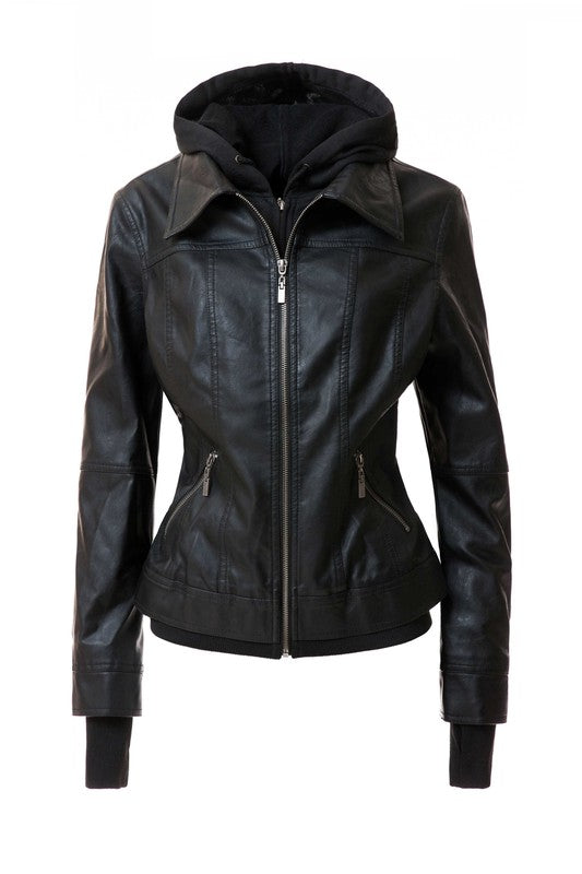 Women's Hood PU Leather Jacket king-general-store-5710.myshopify.com