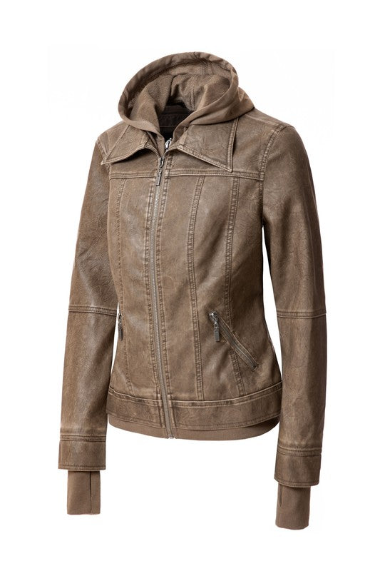 Women's Hood PU Leather Jacket king-general-store-5710.myshopify.com