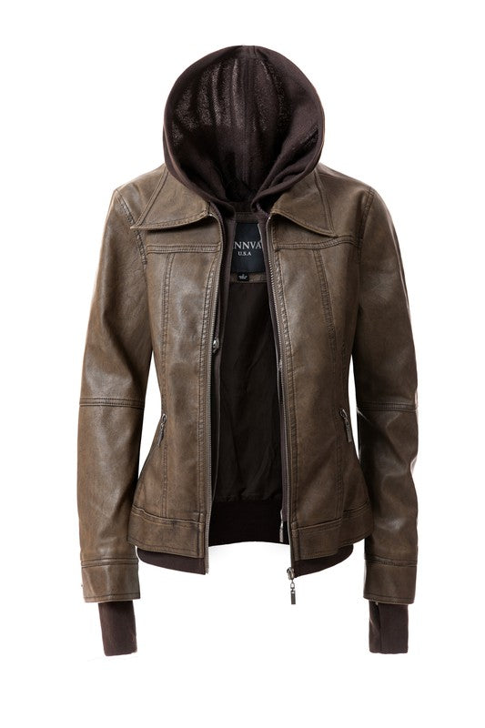 Women's Hood PU Leather Jacket king-general-store-5710.myshopify.com