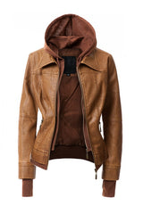 Women's Hood PU Leather Jacket king-general-store-5710.myshopify.com