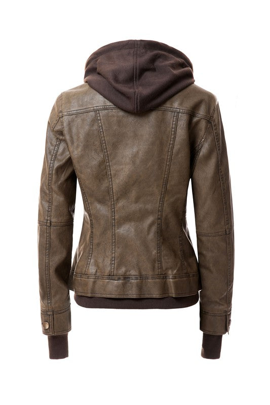 Women's Hood PU Leather Jacket king-general-store-5710.myshopify.com