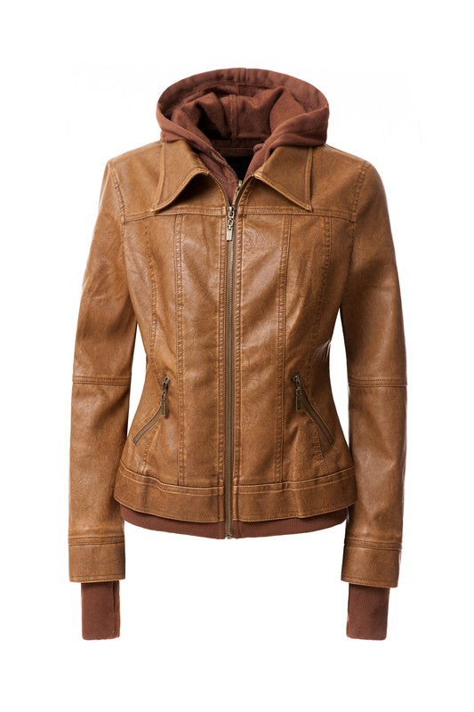 Women's Hood PU Leather Jacket king-general-store-5710.myshopify.com