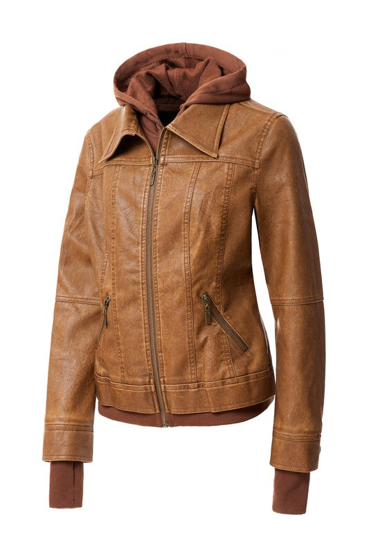 Women's Hood PU Leather Jacket king-general-store-5710.myshopify.com