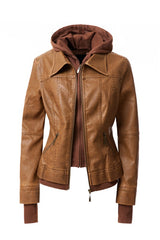 Women's Hood PU Leather Jacket king-general-store-5710.myshopify.com