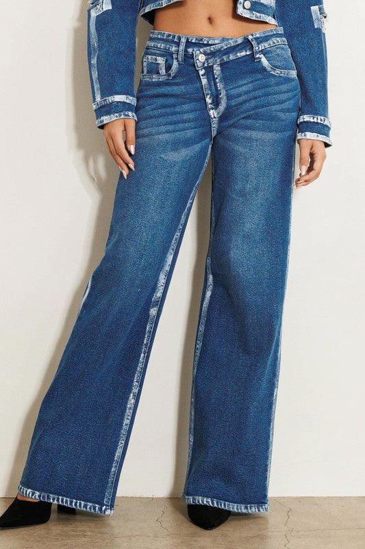 Crossed Low Rise Hand Blush Painting Wide Jeans king-general-store-5710.myshopify.com