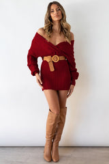 Burgundy Sexy Sweater Mini Dress king-general-store-5710.myshopify.com