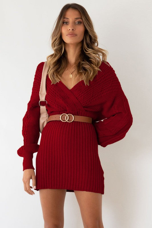 Burgundy Sexy Sweater Mini Dress king-general-store-5710.myshopify.com