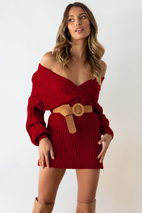 Burgundy Sexy Sweater Mini Dress king-general-store-5710.myshopify.com