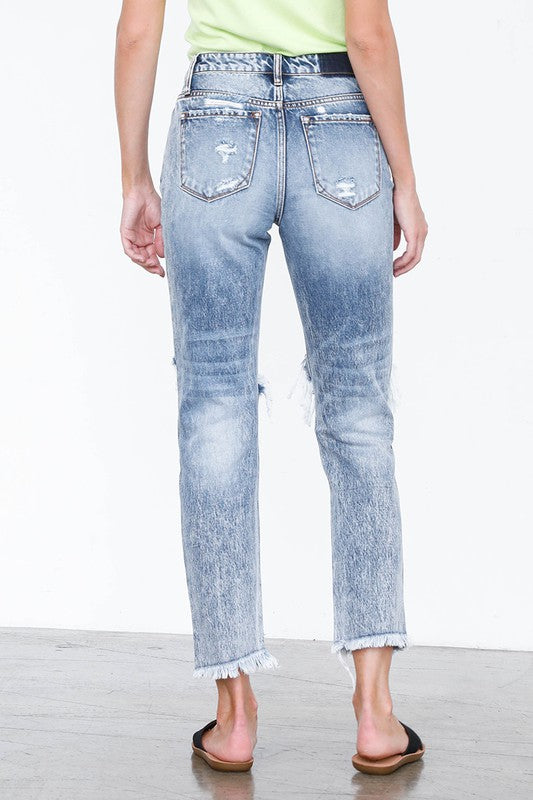 High Rise Straight Light Wash Denim Jeans