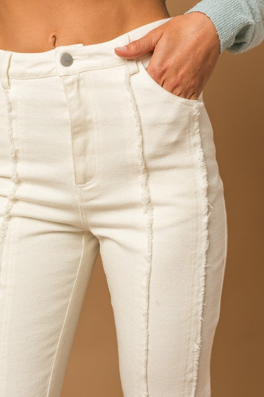 White Frayed Hem Flare Pants king-general-store-5710.myshopify.com