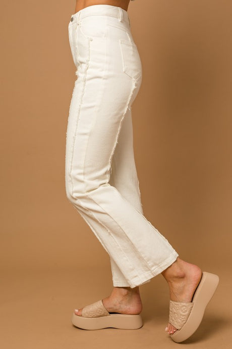 White Frayed Hem Flare Pants king-general-store-5710.myshopify.com