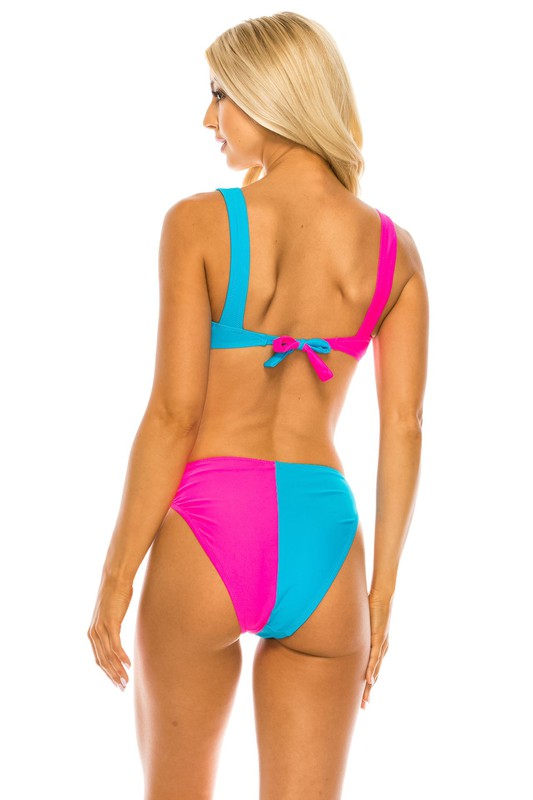 Contrasting Color Bikini with Grommets