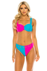 Contrasting Color Bikini with Grommets