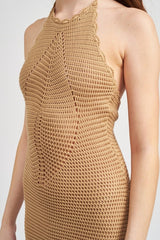 Crochet Halter Midi Dress with Side Slit
