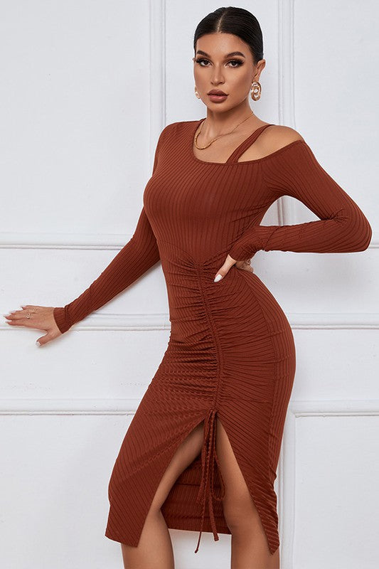 Dust Orange Open Shoulder Dress king-general-store-5710.myshopify.com