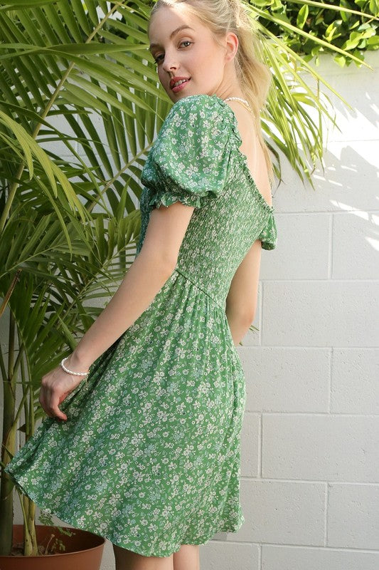 Green Floral Smocked Mini Dress king-general-store-5710.myshopify.com
