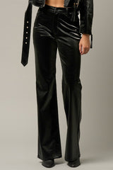 High Rise Flare Shiny PU Fabric Pants