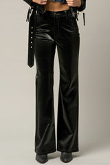 High Rise Flare Shiny PU Fabric Pants