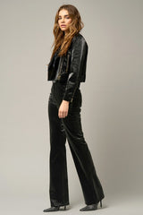 High Rise Flare Shiny PU Fabric Pants