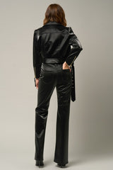 High Rise Flare Shiny PU Fabric Pants