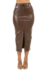 Brown PU Leather Long Maxi Skirt king-general-store-5710.myshopify.com