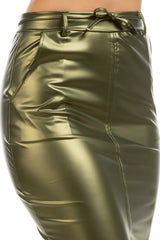 Olive PU Leather Long Maxi Skirt king-general-store-5710.myshopify.com