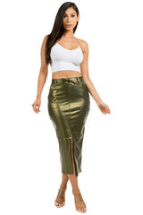 Olive PU Leather Long Maxi Skirt king-general-store-5710.myshopify.com