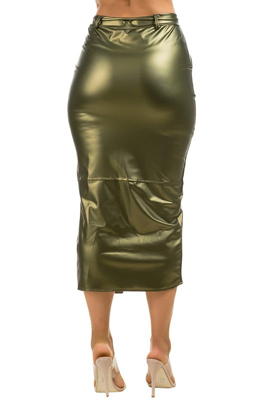 Olive PU Leather Long Maxi Skirt king-general-store-5710.myshopify.com