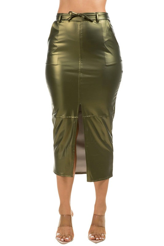 Olive PU Leather Long Maxi Skirt king-general-store-5710.myshopify.com