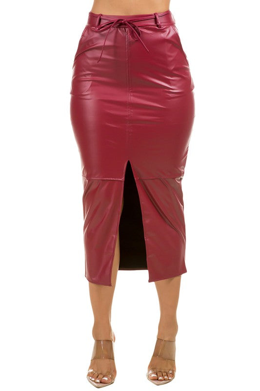 Wine PU Leather Long Maxi Skirt king-general-store-5710.myshopify.com